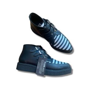 T.U.K. Black & White Stripe 3-Buckle Pointed Boot